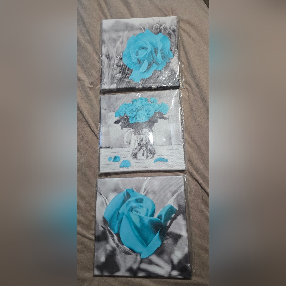 Blue Rose Canvas Wall Art Set